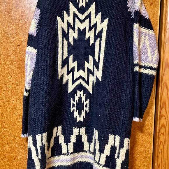 Sundance Catalog Cotton Blend Southwest Sweater Jacket with Shag Collar Small - Picture 2 of 3